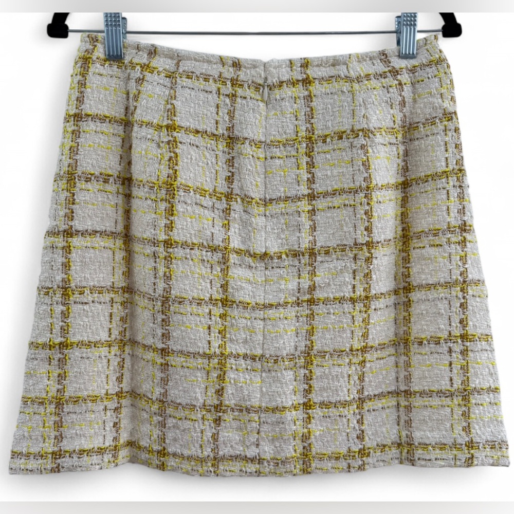 NWT CAbi SZ 8 Y2K  Coco Tweed Boucle White Yellow Checkered Pencil Mini Skirt - Picture 6 of 9